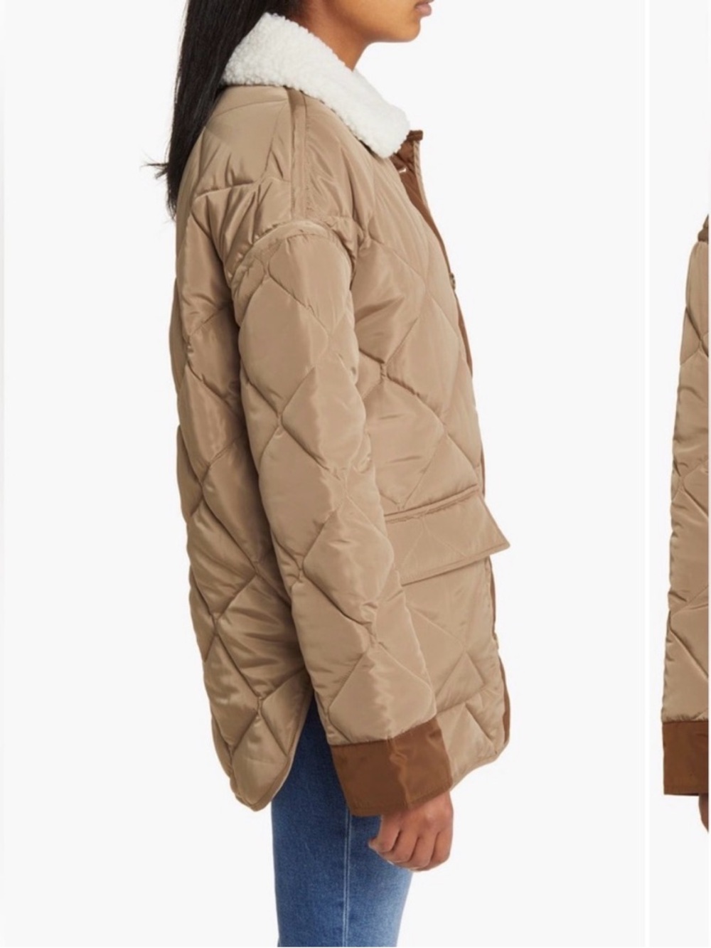 Lucky Brand Quilted Puffer Jacket with White Sherpa Collar - Picture 2 of 7